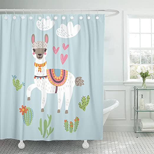  Emvency Shower Curtain Clipart Llama Alpaca Lama Cute 