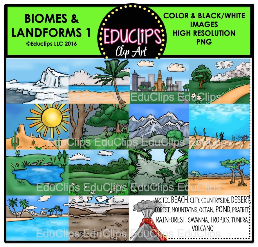 Biomes And Landforms Clip Art Bundle BW)