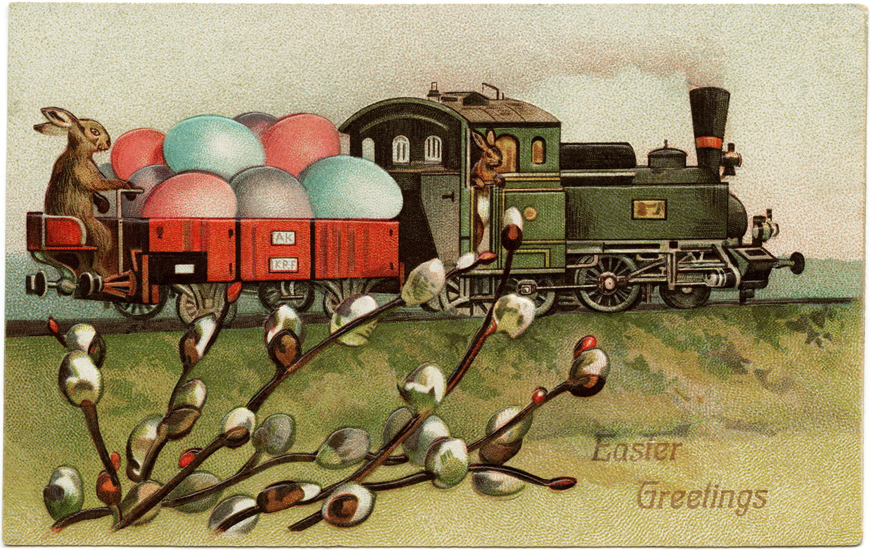 Easter Bunny Riding Train - Old Design Shop Blog