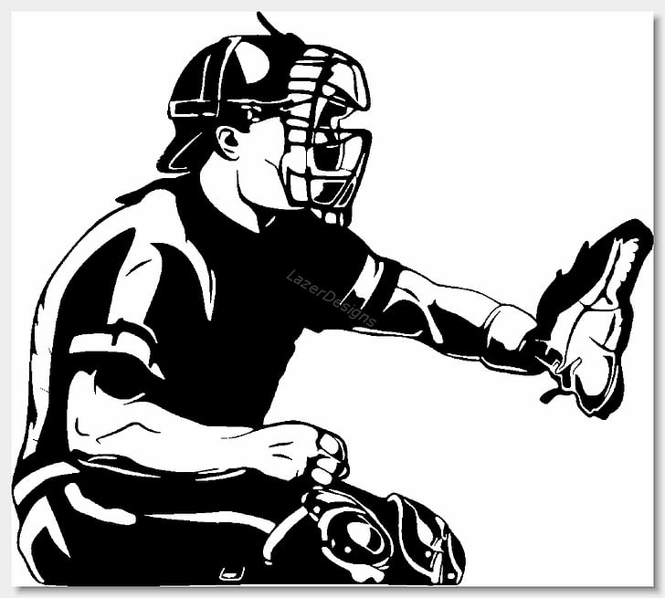 Baseball Catcher Black and white , Baseball Clips PNG clipart 