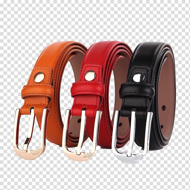 Three brown, red, and black leather belts, Belt buckle Leather 