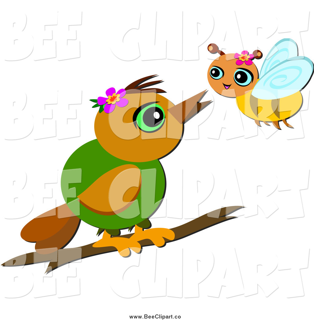 Cartoon Vector Clip Art of a Bird and Bee Talking by - 