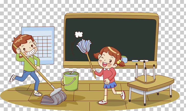 Classroom Photography , A cleaning child, boy and girl cleaning 