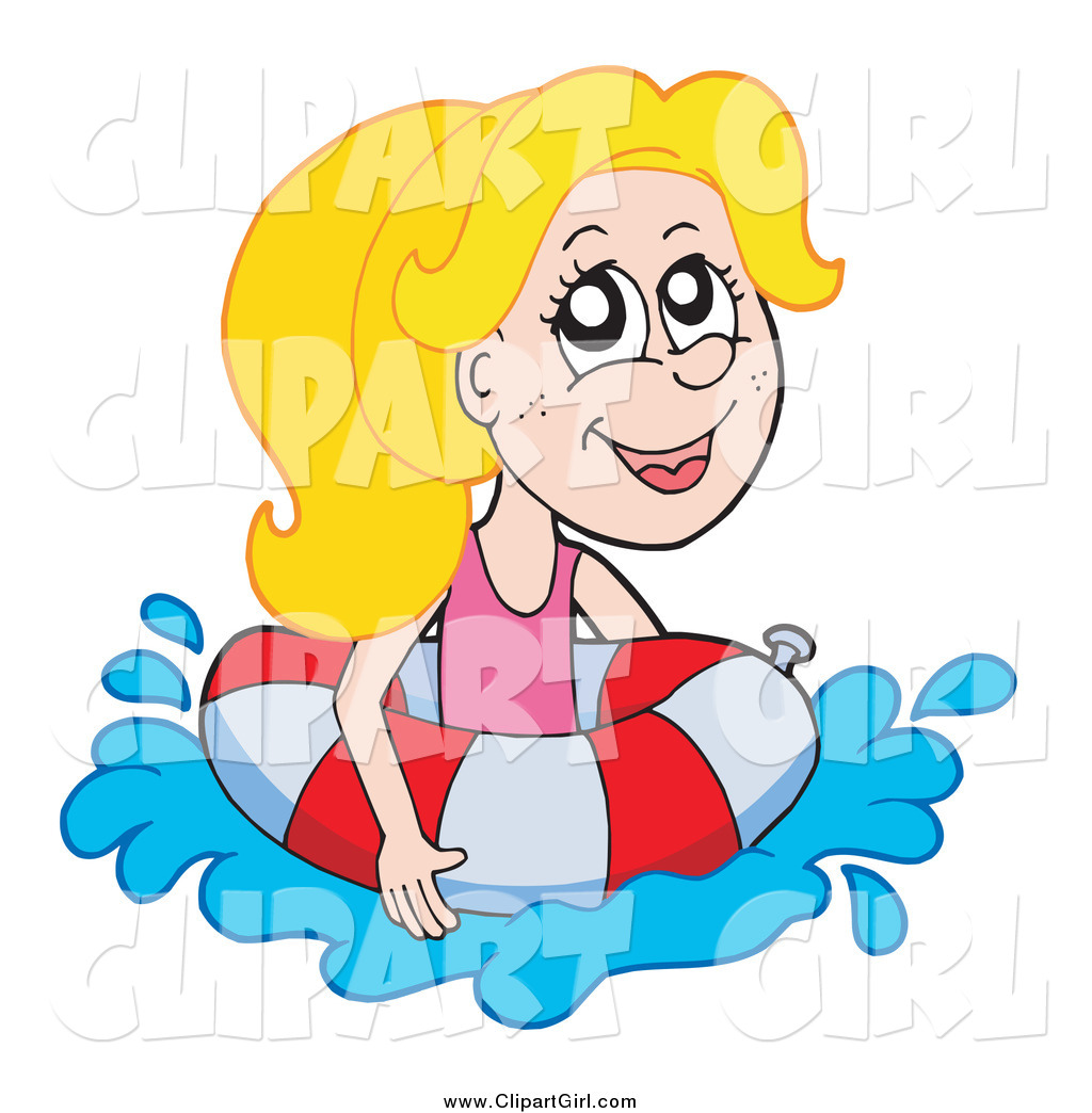 Clip Art of a Blond Girl Swimming with a Life Buoy by visekart - 