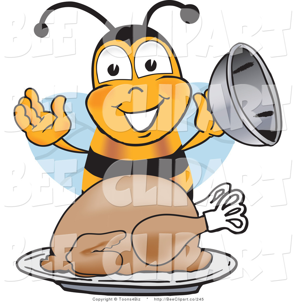 Clip Art of a Bumble Bee Holding the Lid to a Platter with a 