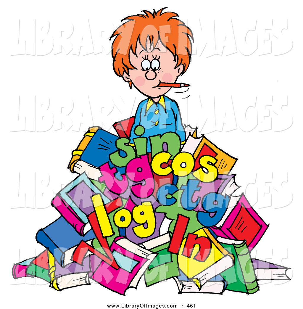 Clip Art of a Female Teacher Buried in Colorful Letters and Books 