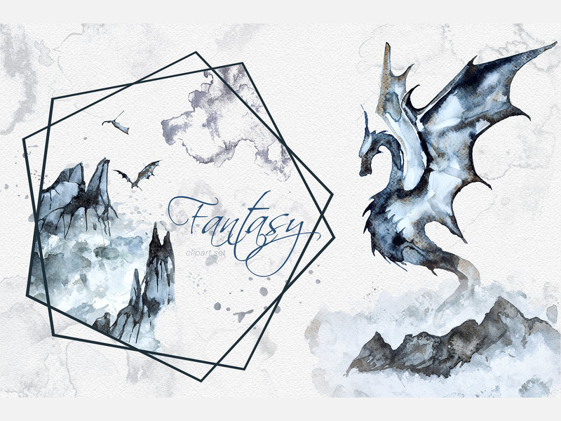 Watercolor Fantasy Clipart Set by Graphics Collection on Dribbble