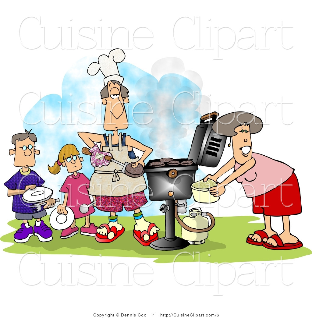 Cuisine Vector Clipart of a Family Cooking at a Barbeque by djart - 