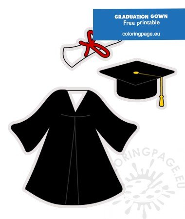 Black Graduation Cap and Gown clipart ??� Coloring Page
