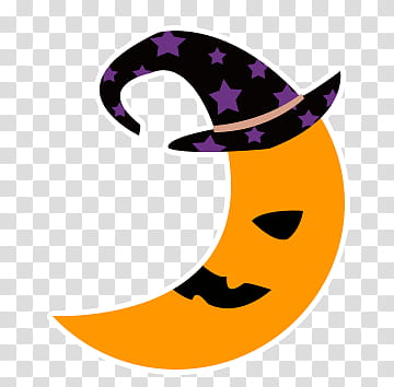 Halloween Cute yellow half moon with wizard hat transparent 