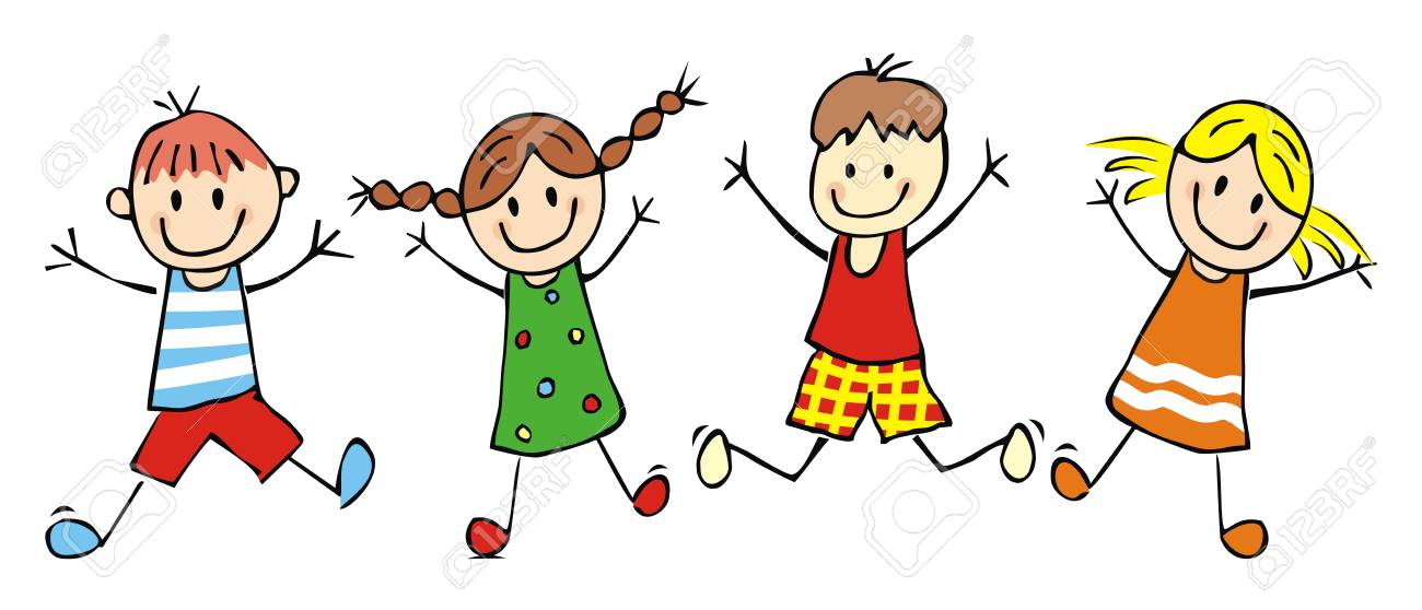 Happy Kids Jumping Girls And Boys Funny Vector Illustration 