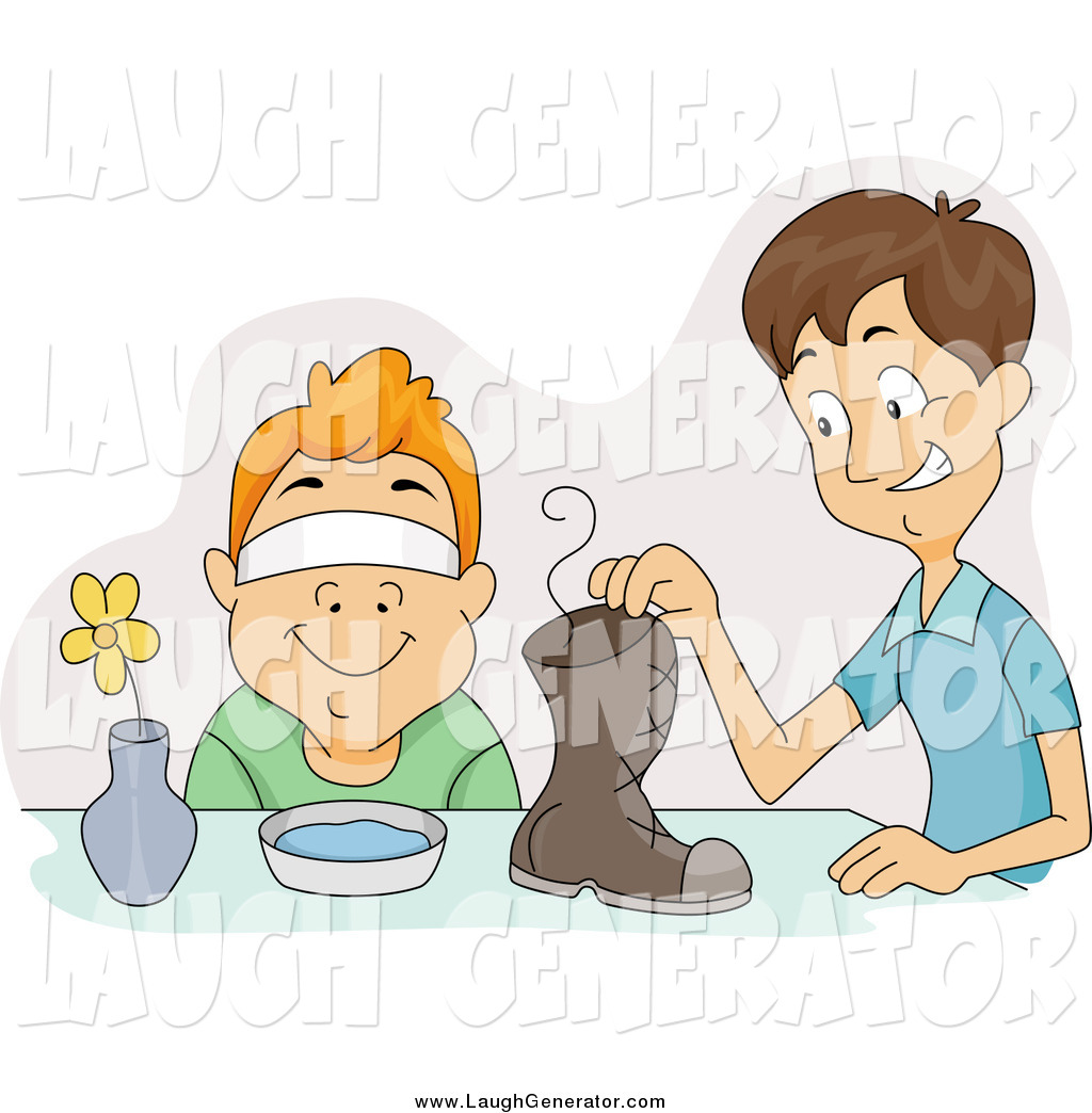 Humorous Clip Art of a White Boy Tricking His Friend into Smelling 