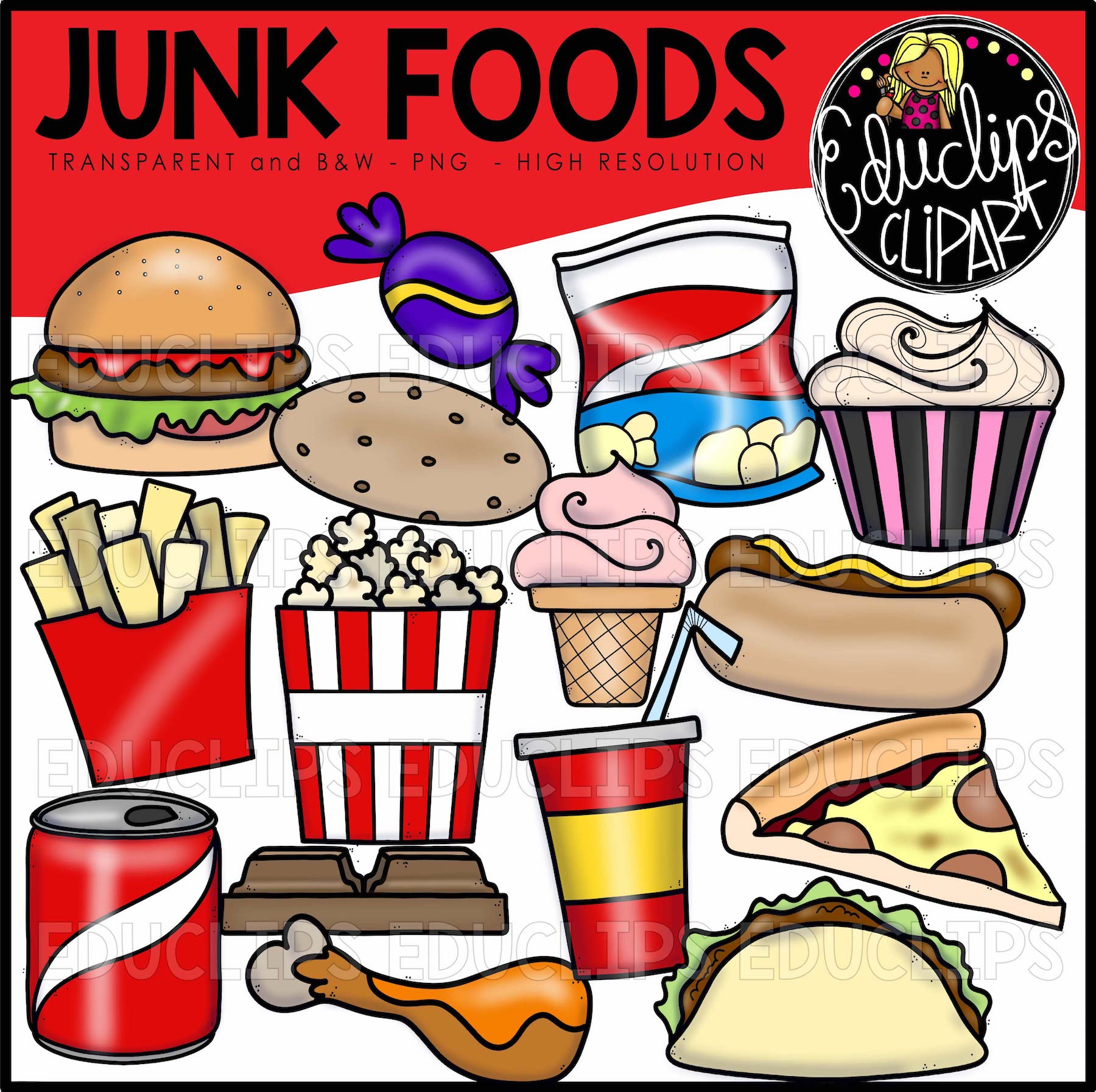 Junk Foods Clip Art Bundle BW)