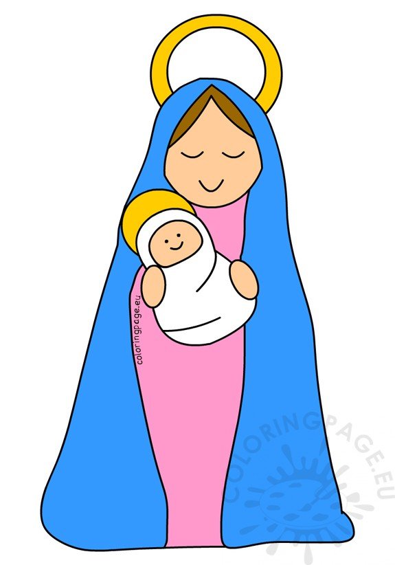 Mother Mary and Baby Jesus clipart ??� Coloring Page