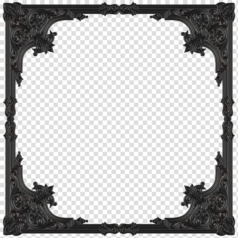 Old metal frame, black metal border transparent background PNG 