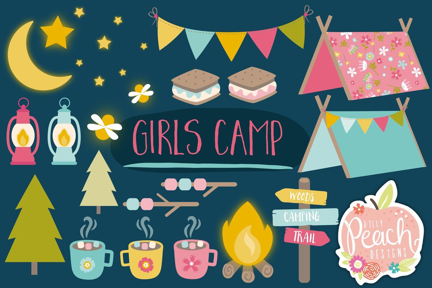 Girls Camping Clipart By DillyPeach Designs 