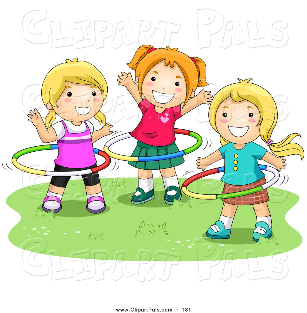 Pal Clipart of a Three Happy Young Girls Playing with Hula Hoops 