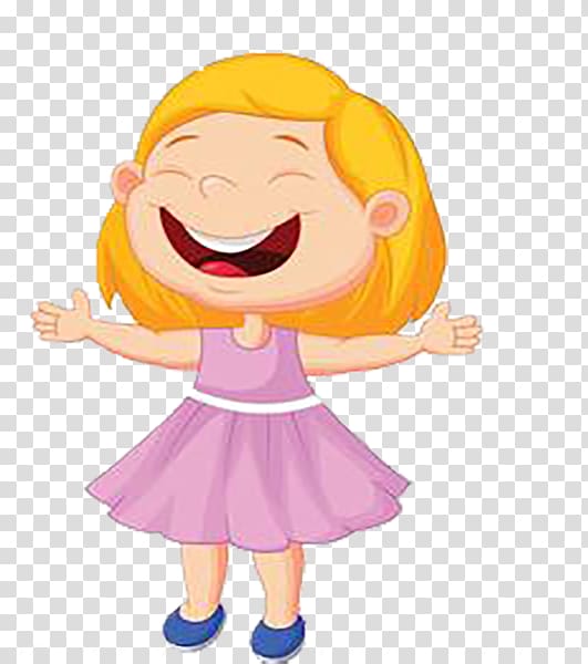 Singing Illustration, Happy laugh yellow cartoon little girl