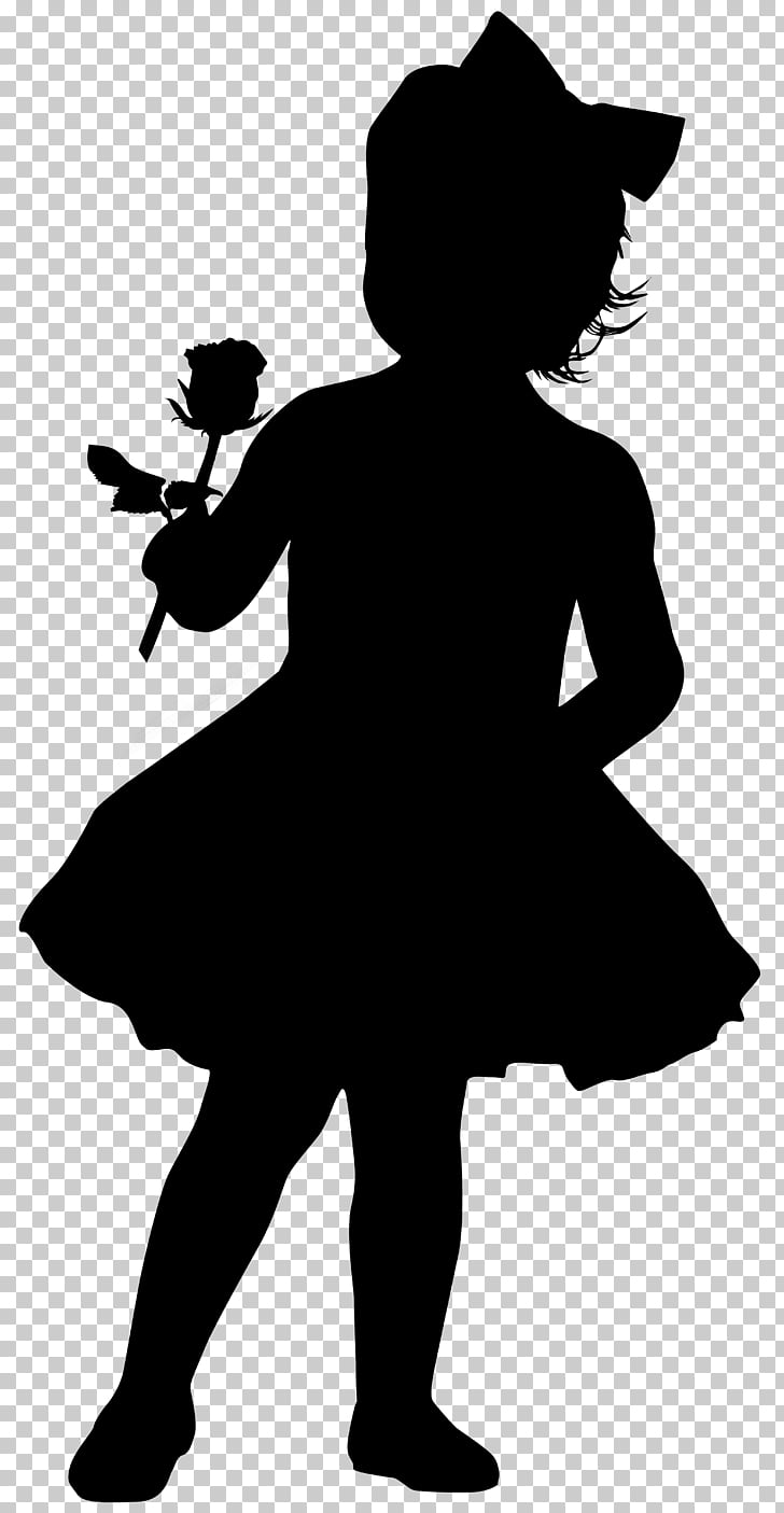 Silhouette Girl Drawing, Little Girl with Rose Silhouette PNG 