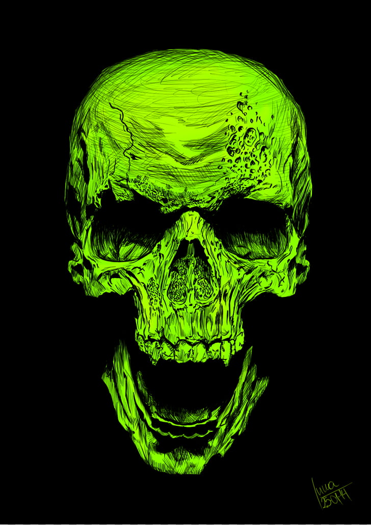 Skull Airbrush Drawing Photography Art, skulls, green skull PNG 
