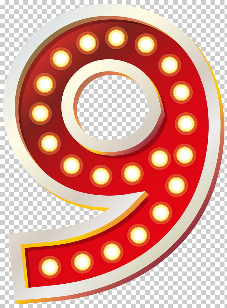 Wheel Pattern, Red Number Nine with Lights , red and white LED 9 