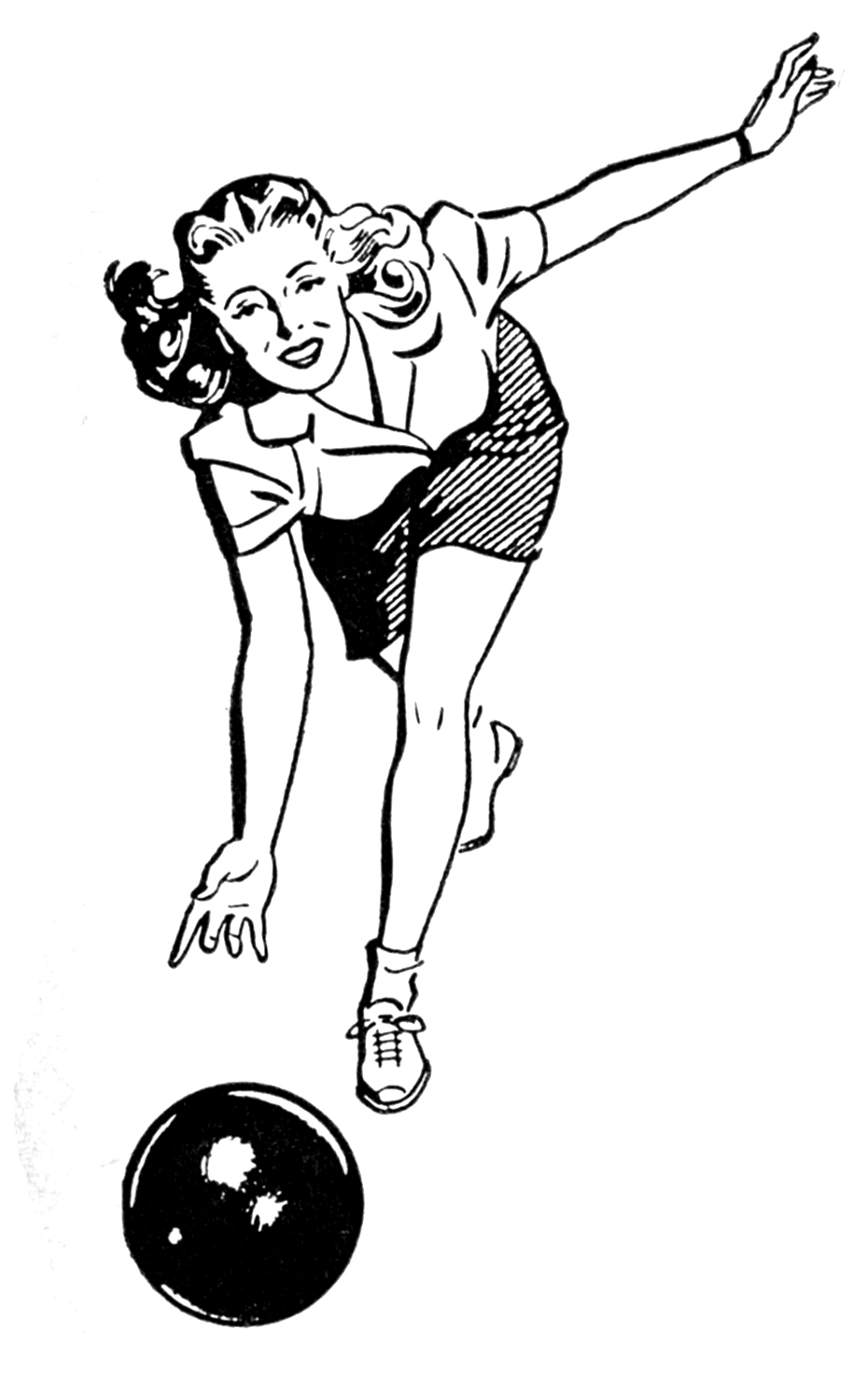Retro Clip Art Woman and Man Bowling The Graphics Fairy