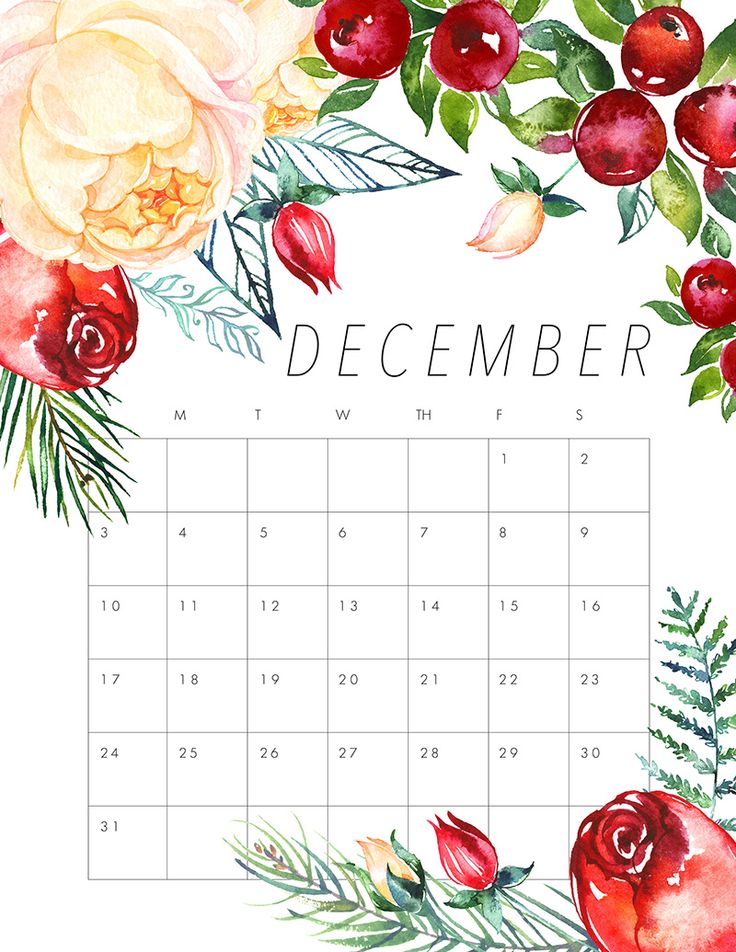december 2019 calendar printable floral Clip Art Library