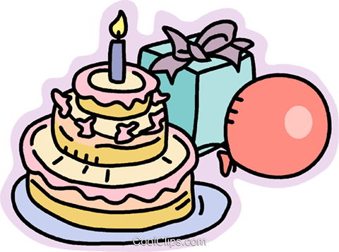 Geburtstagstorte, Geschenke und Luftballons Vektor Clipart