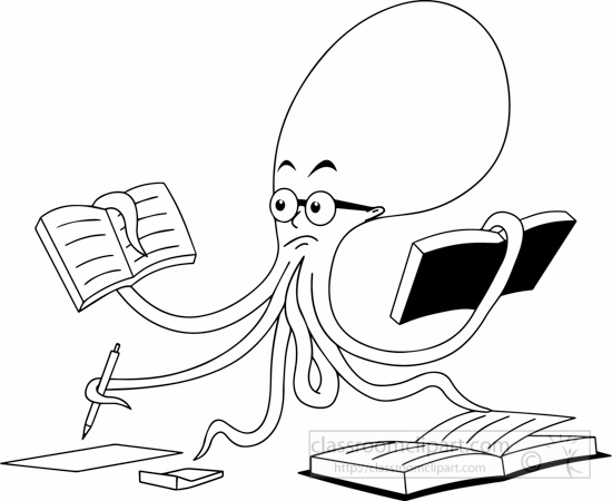 School Clipart black white mathematics octopus bust doing math 
