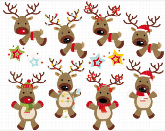 Santa reindeer clipart Collection Black and white