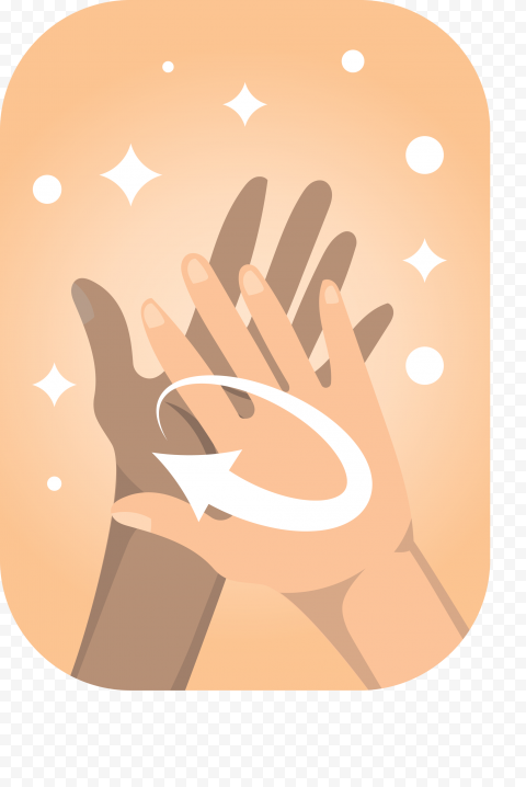 Two hands of different skin tones gently clasping, with a circular arrow symbolizing unity, care, or healing, surrounded by sparkles.