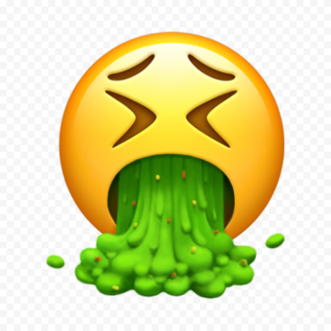 Yellow emoji vomiting green slime with closed eyes and distressed expression.
