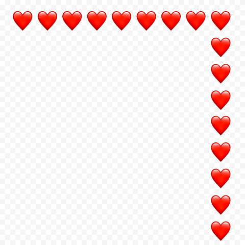 Red heart emojis arranged in an L-shaped border on a transparent background.