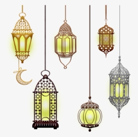 Six ornate hanging lanterns in traditional Islamic/Middle Eastern style, featuring intricate metalwork and warm glowing lights.