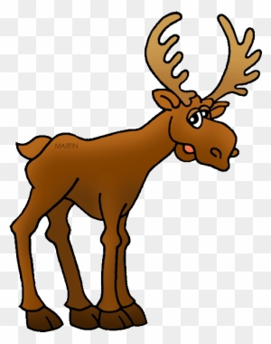 Cartoon moose with large antlers, brown fur, and friendly expression on transparent background.