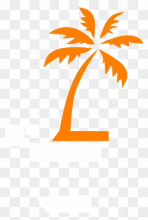 Orange stylized palm tree icon on transparent background, symbolizing tropical themes or vacation destinations.
