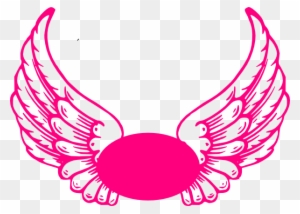 Vibrant pink angel wings with detailed feathering and a central oval placeholder on transparent background.
