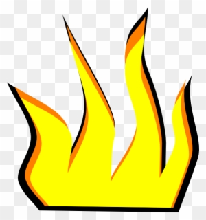 Bright yellow and orange stylized flame illustration with black outline on transparent background.