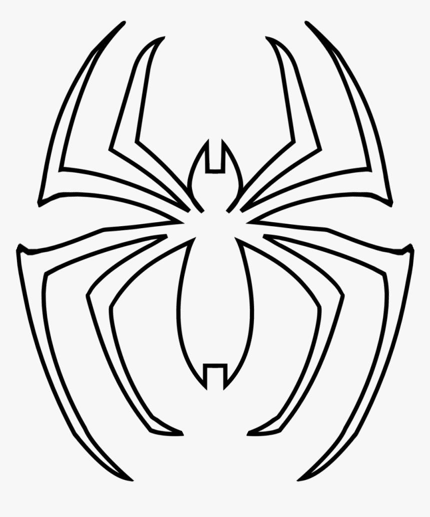 Black outline of a stylized spider emblem, symmetrical with eight pointed legs and central body shape.