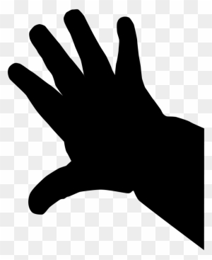 Black silhouette of an open human hand with five fingers spread, on transparent background.