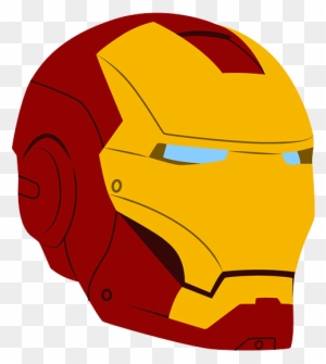 Iron Man helmet with gold and red armor, glowing blue eyes, stylized cartoon design.
