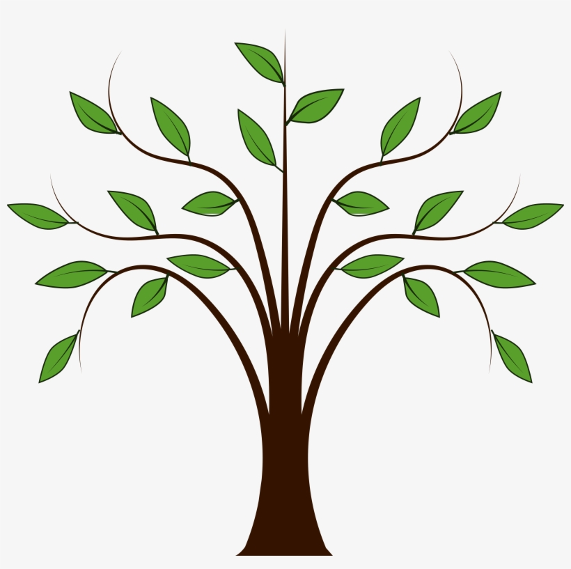 Stylized green-leafed tree with brown trunk and branching limbs on white background.