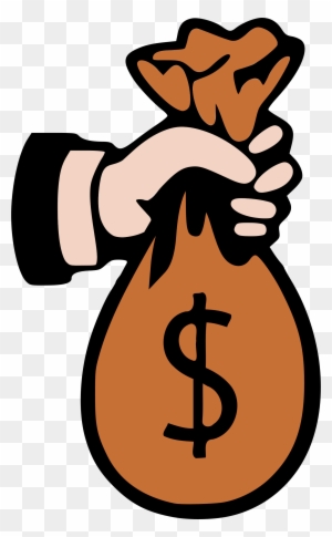 Hand holding a brown money bag with a dollar sign, symbolizing cash, wealth, or financial transactions.