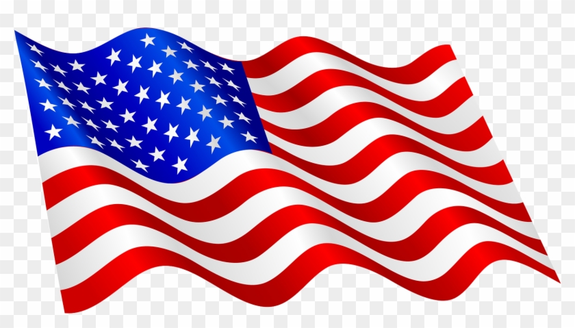 Waving American flag with stars and stripes on transparent background.