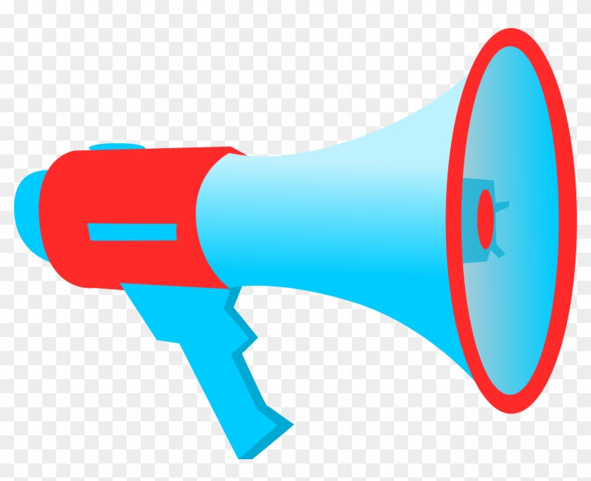 Red and blue megaphone icon on transparent background, symbolizing announcement or amplification.