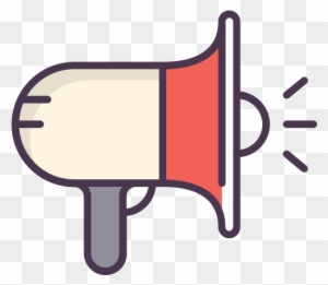 Illustration of a megaphone with sound waves, symbolizing announcement, broadcasting, or amplification.