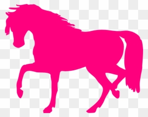 Vibrant pink silhouette of a trotting horse on transparent background.