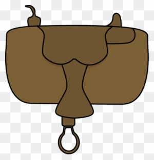 Illustrated brown Western-style horse saddle with stirrup ring and horn, isolated on transparent background.