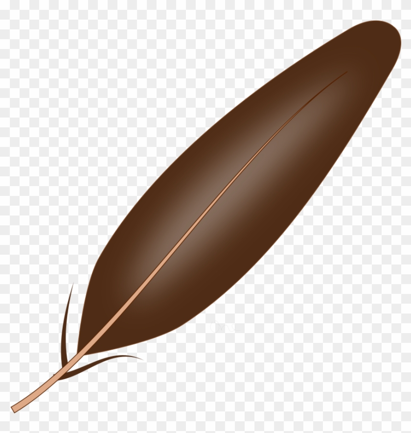 A realistic brown feather with a light tan shaft and fine barbs, isolated on transparent background.