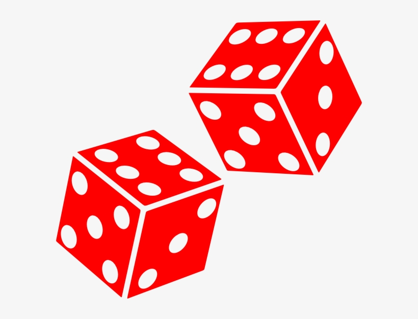 Two red six-sided dice showing multiple faces with white pips, rendered in a clean vector style.